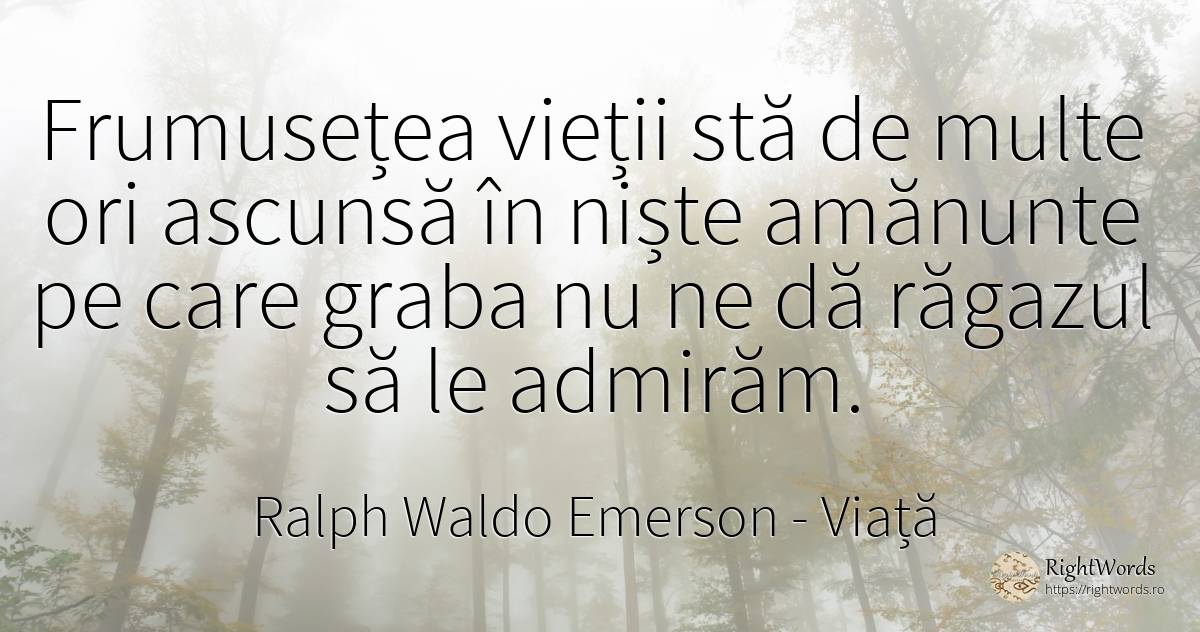Frumusețea vieții stă de multe ori ascunsă în niște... - Ralph Waldo Emerson, citat despre viață