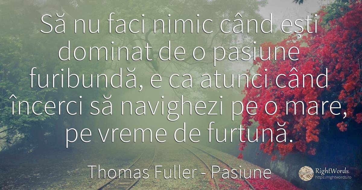 Să nu faci nimic când ești dominat de o pasiune... - Thomas Fuller, citat despre pasiune, vreme, nimic