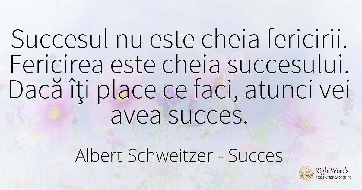 Succesul nu este cheia fericirii. Fericirea este cheia... - Albert Schweitzer, citat despre succes, fericire