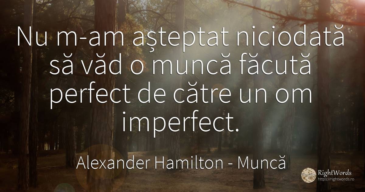 Nu m-am așteptat niciodată să văd o muncă făcută perfect... - Alexander Hamilton, citat despre muncă, perfecţiune