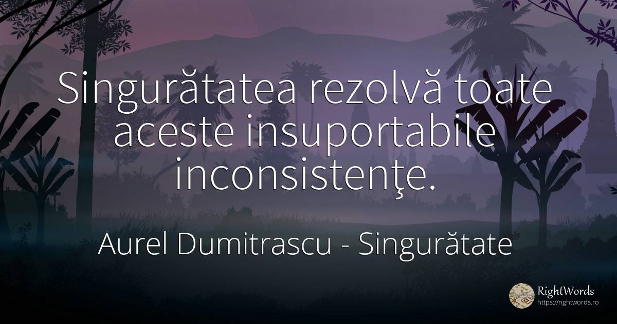 Singurătatea rezolvă toate aceste insuportabile... - Aurel Dumitrascu, citat despre singurătate