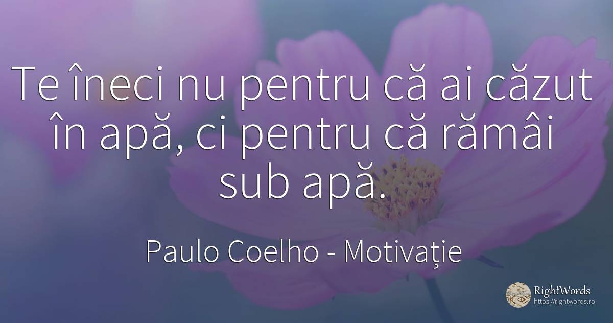 Te îneci nu pentru că ai căzut în apă, ci pentru că rămâi... - Paulo Coelho, citat despre motivație, înțelepciune, apă