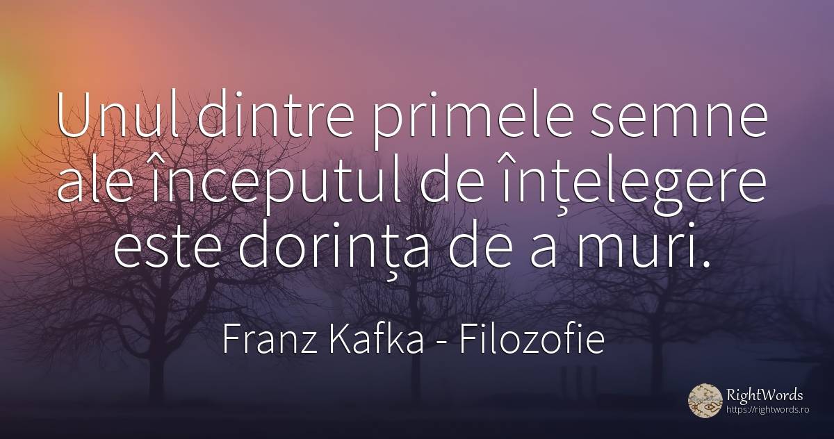 Unul dintre primele semne ale începutul de înţelegere... - Franz Kafka, citat despre filozofie, înțelegere, început, dorință