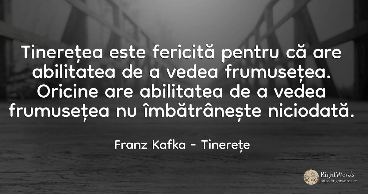 Tineretea este fericita pentru ca are abilitatea de a... - Franz Kafka, citat despre tinerețe, abilitate, frumusețe, fericire