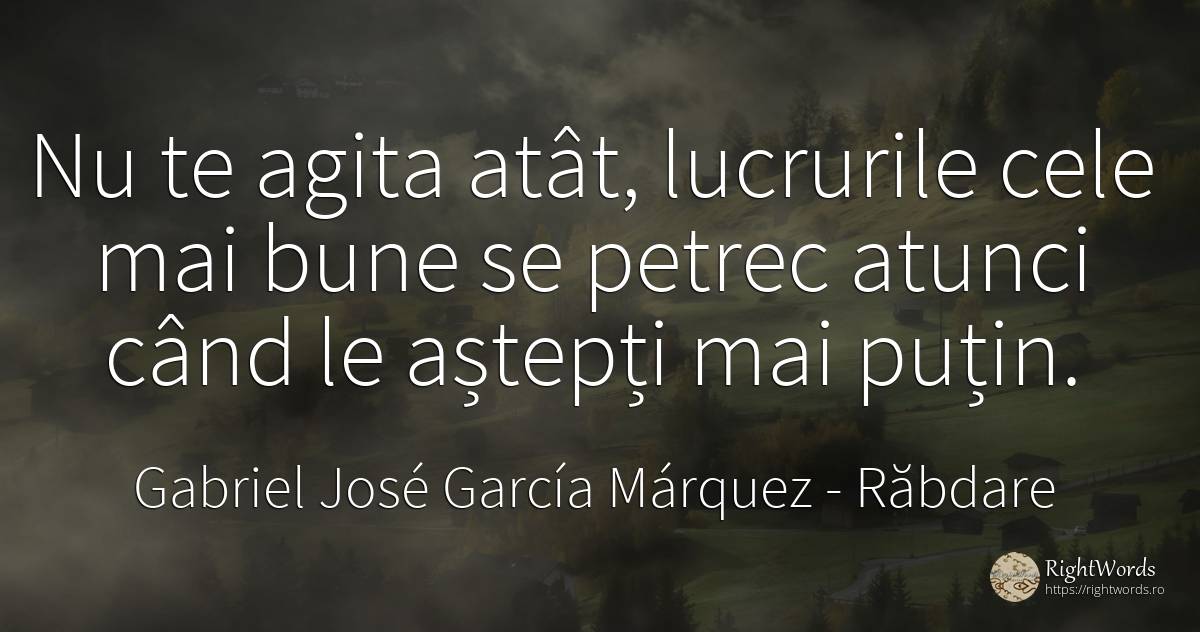 Nu te agita atat, lucrurile cele mai bune se petrec... - Gabriel José García Márquez, citat despre răbdare