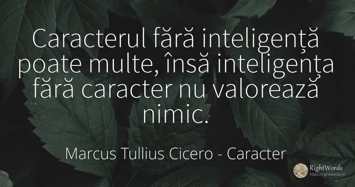 Caracterul fără inteligență poate multe, însă inteligența... - Marcus Tullius Cicero, citat despre caracter, inteligență, nimic
