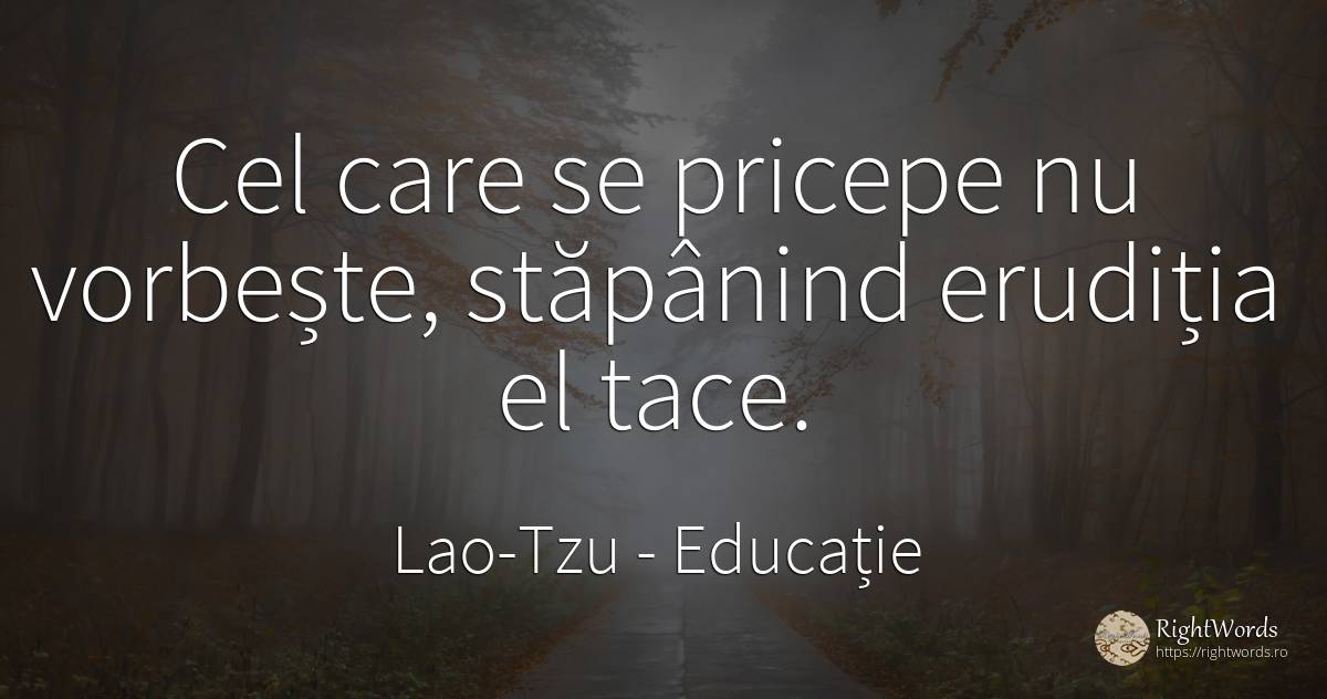 Cel care se pricepe nu vorbeste, stapanind eruditia el tace. - Lao-Tzu, citat despre educație, vorbire
