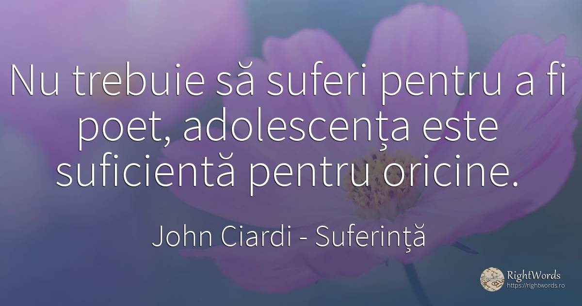 Nu trebuie să suferi pentru a fi poet, adolescența este... - John Ciardi, citat despre suferință, adolescență, poeți