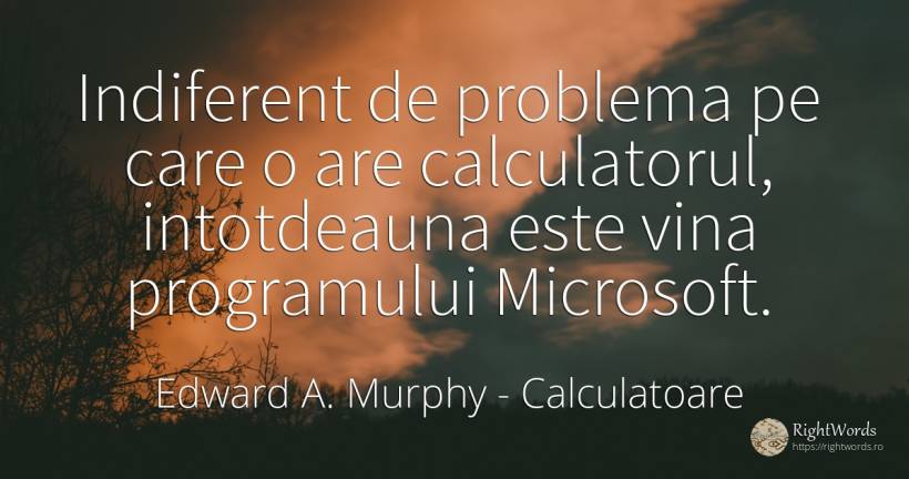 Indiferent de problema pe care o are calculatorul, ... - Edward A. Murphy, citat despre calculatoare, indiferență, vinovăție, probleme