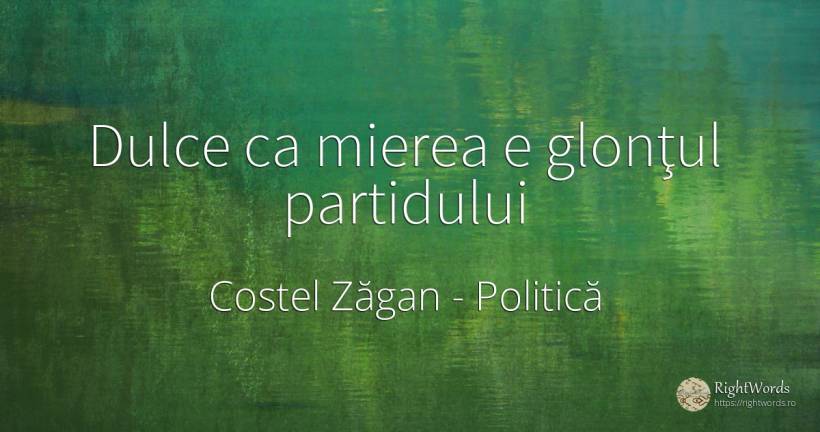 Dulce ca mierea e glonţul partidului - Costel Zăgan, citat despre politică