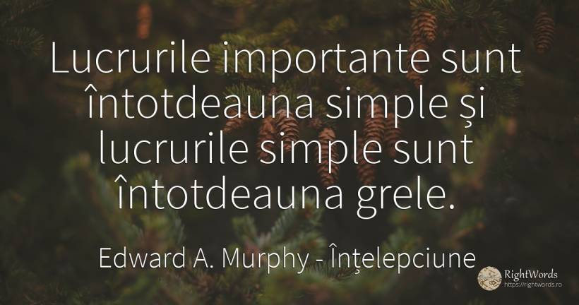 Lucrurile importante sunt întotdeauna simple și lucrurile... - Edward A. Murphy, citat despre înțelepciune, război