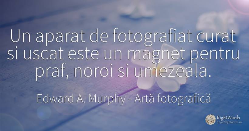 Un aparat de fotografiat curat si uscat este un magnet... - Edward A. Murphy, citat despre artă fotografică