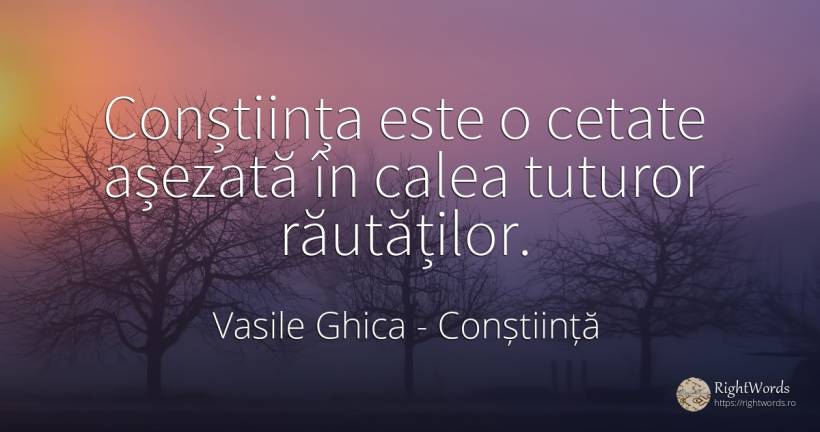 Conștiința este o cetate așezată în calea tuturor... - Vasile Ghica, citat despre conștiință