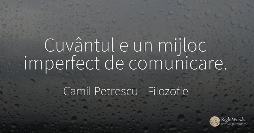Cuvântul e un mijloc imperfect de comunicare. - Camil Petrescu, citat despre filozofie, comunicare, cuvânt