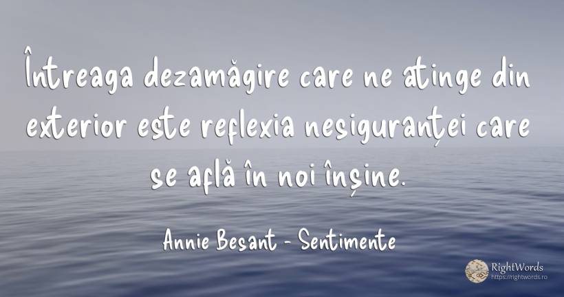 Întreaga dezamăgire care ne atinge din exterior este... - Annie Besant, citat despre sentimente, decepție