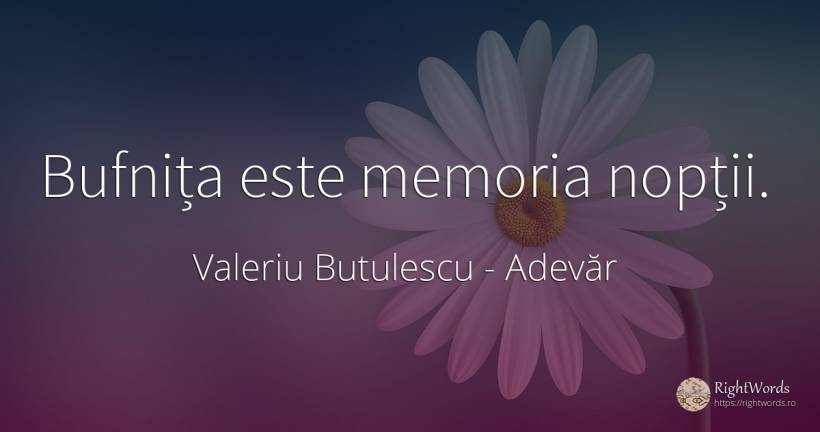 Bufnița este memoria nopții. - Valeriu Butulescu, citat despre adevăr, memorie