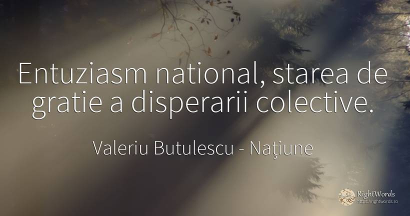 Entuziasm national, starea de gratie a disperarii colective. - Valeriu Butulescu, citat despre națiune, entuziasm, grație