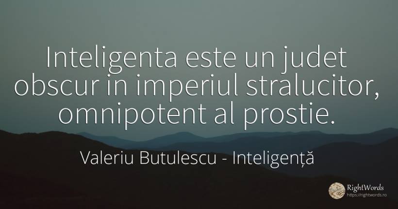 Inteligenta este un judet obscur in imperiul stralucitor, ... - Valeriu Butulescu, citat despre inteligență, prostie