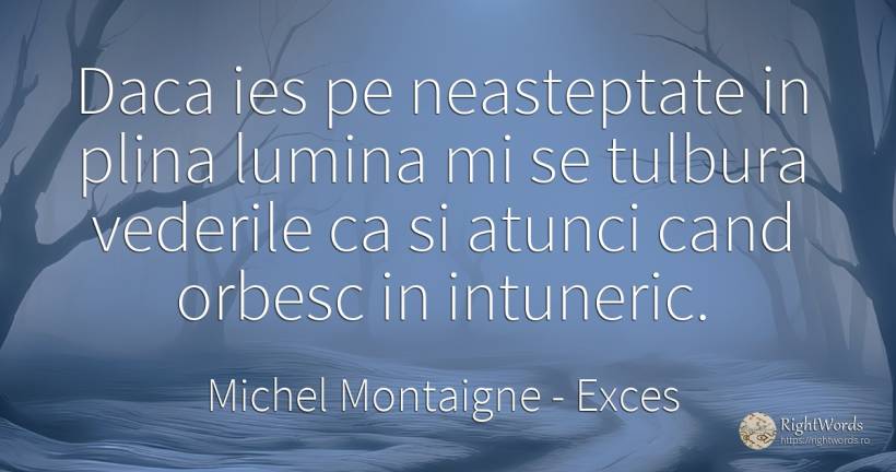 Daca ies pe neasteptate in plina lumina mi se tulbura... - Michel Montaigne, citat despre exces, neprevăzut, întuneric, lumină