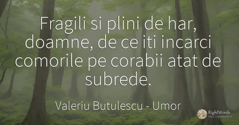 Fragili si plini de har, doamne, de ce iti incarci... - Valeriu Butulescu, citat despre umor, comoară