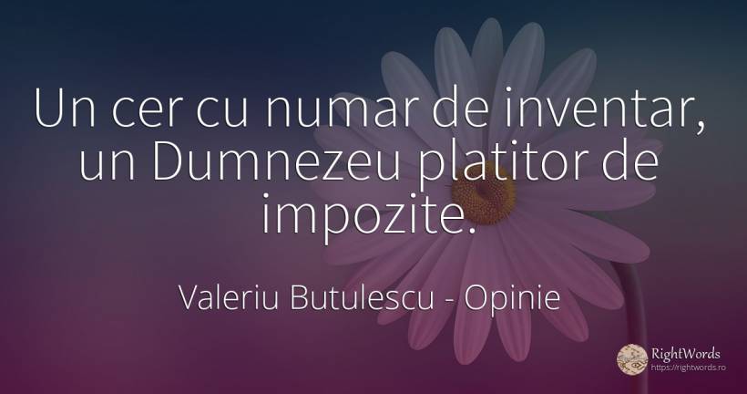 Un cer cu numar de inventar, un Dumnezeu platitor de... - Valeriu Butulescu, citat despre opinie, numere, cer, dumnezeu