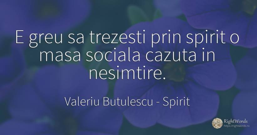 E greu sa trezesti prin spirit o masa sociala cazuta in... - Valeriu Butulescu, citat despre spirit