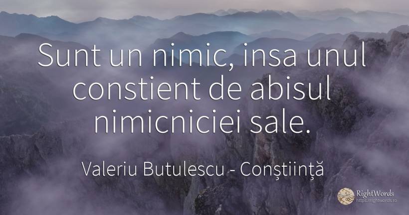 Sunt un nimic, insa unul constient de abisul nimicniciei... - Valeriu Butulescu, citat despre conștiință, nimic