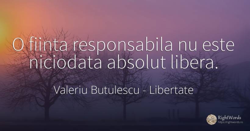 O fiinta responsabila nu este niciodata absolut libera. - Valeriu Butulescu, citat despre libertate, absolut, ființă