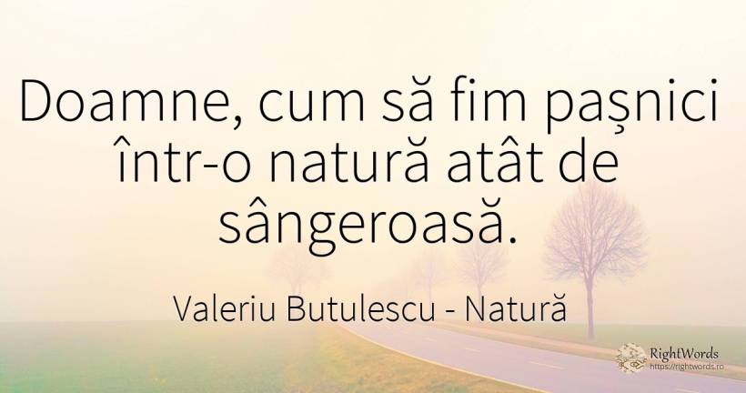 Doamne, cum să fim pașnici într-o natură atât de sângeroasă. - Valeriu Butulescu, citat despre natură