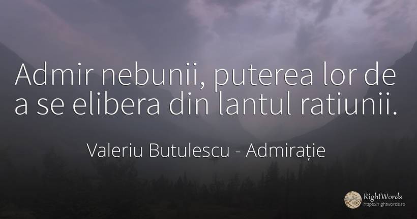 Admir nebunii, puterea lor de a se elibera din lantul... - Valeriu Butulescu, citat despre admirație, rațiune, bucurie, putere