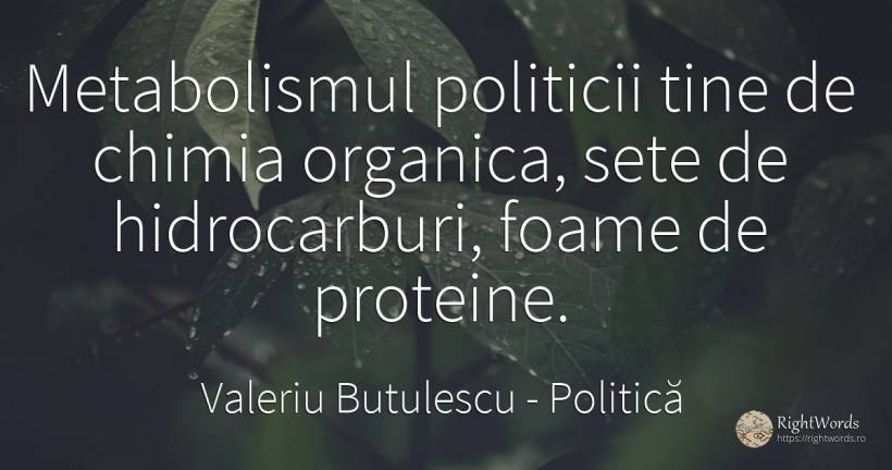 Metabolismul politicii tine de chimia organica, sete de... - Valeriu Butulescu, citat despre politică, foame