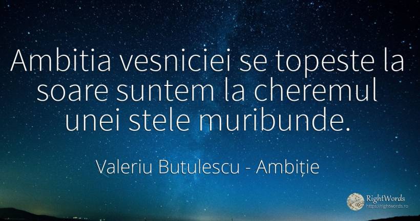 Ambitia vesniciei se topeste la soare suntem la cheremul... - Valeriu Butulescu, citat despre ambiție, stele, bucurie, soare