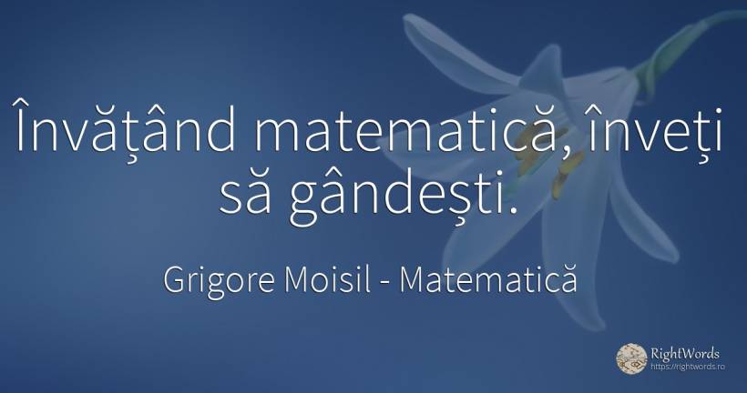 Învățând matematică, înveți să gândești. - Grigore Moisil, citat despre matematică