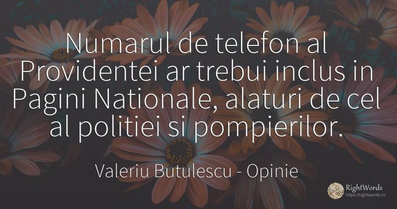 Numarul de telefon al Providentei ar trebui inclus in... - Valeriu Butulescu, citat despre opinie, numere