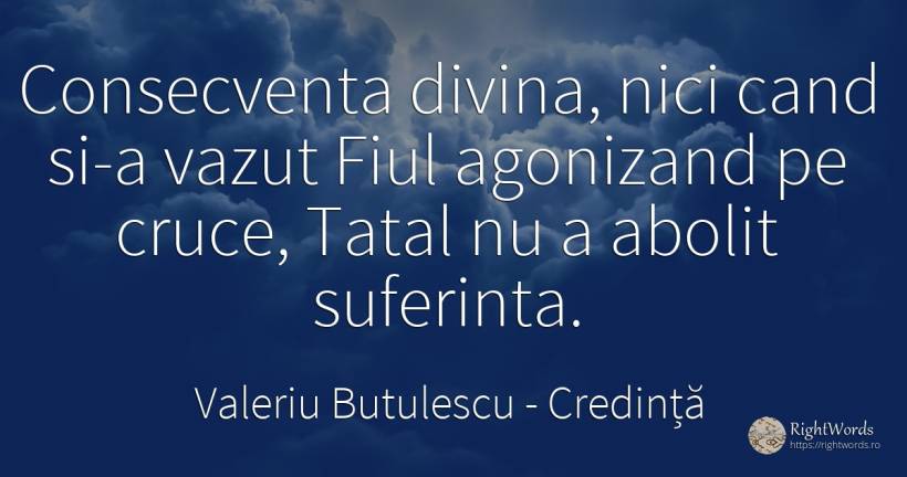 Consecventa divina, nici cand si-a vazut Fiul agonizand... - Valeriu Butulescu, citat despre credință, suferință