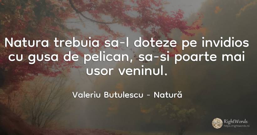Natura trebuia sa-l doteze pe invidios cu gusa de... - Valeriu Butulescu, citat despre natură, invidie