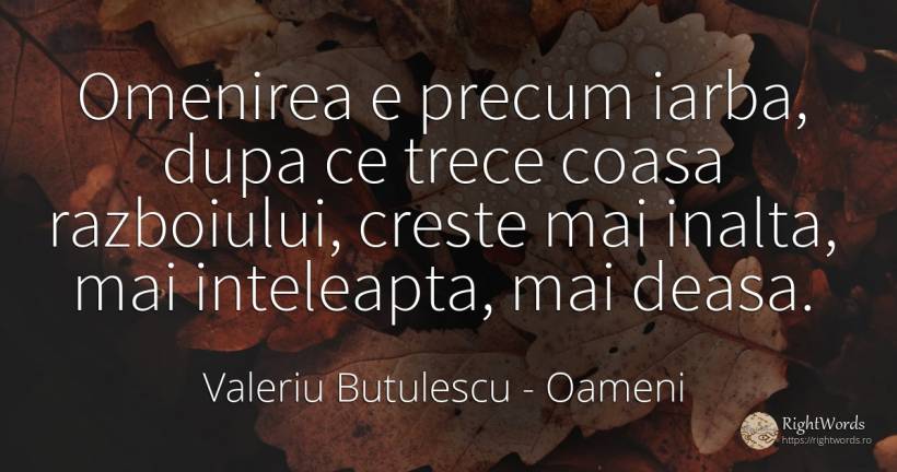 Omenirea e precum iarba, dupa ce trece coasa razboiului, ... - Valeriu Butulescu, citat despre oameni, înțelepciune