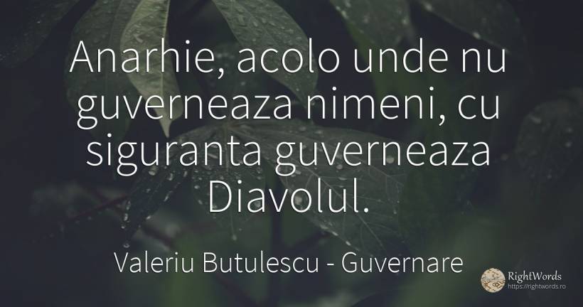 Anarhie, acolo unde nu guverneaza nimeni, cu siguranta... - Valeriu Butulescu, citat despre guvernare, diavol, siguranță