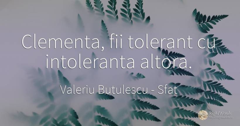 Clementa, fii tolerant cu intoleranta altora. - Valeriu Butulescu, citat despre sfat, toleranță