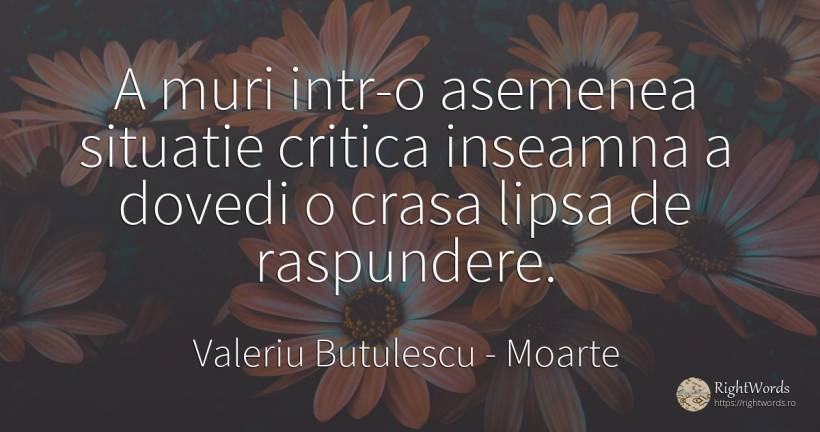 A muri intr-o asemenea situatie critica inseamna a dovedi... - Valeriu Butulescu, citat despre moarte, critică, critică literară