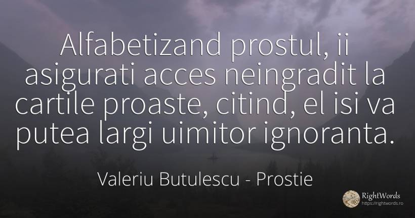 Alfabetizand prostul, ii asigurati acces neingradit la... - Valeriu Butulescu, citat despre prostie, ignoranță, cărți