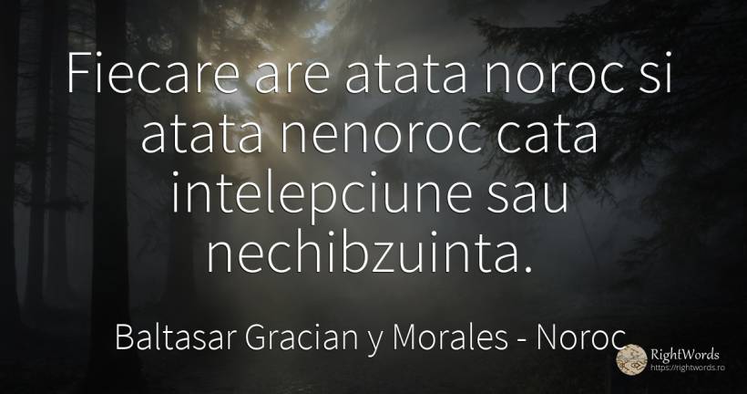 Fiecare are atata noroc si atata nenoroc cata... - Baltasar Gracian y Morales, citat despre noroc, înțelepciune