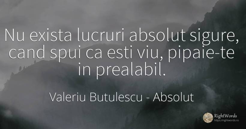 Nu exista lucruri absolut sigure, cand spui ca esti viu, ... - Valeriu Butulescu, citat despre absolut, lucruri