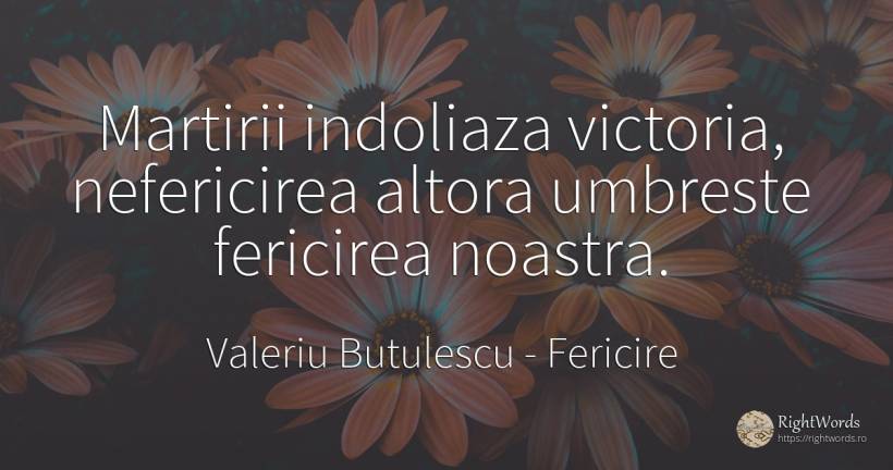 Martirii indoliaza victoria, nefericirea altora umbreste... - Valeriu Butulescu, citat despre fericire, nefericire, victorie