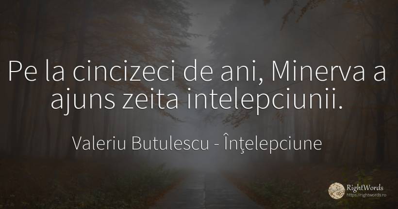 Pe la cincizeci de ani, Minerva a ajuns zeita intelepciunii. - Valeriu Butulescu, citat despre înțelepciune
