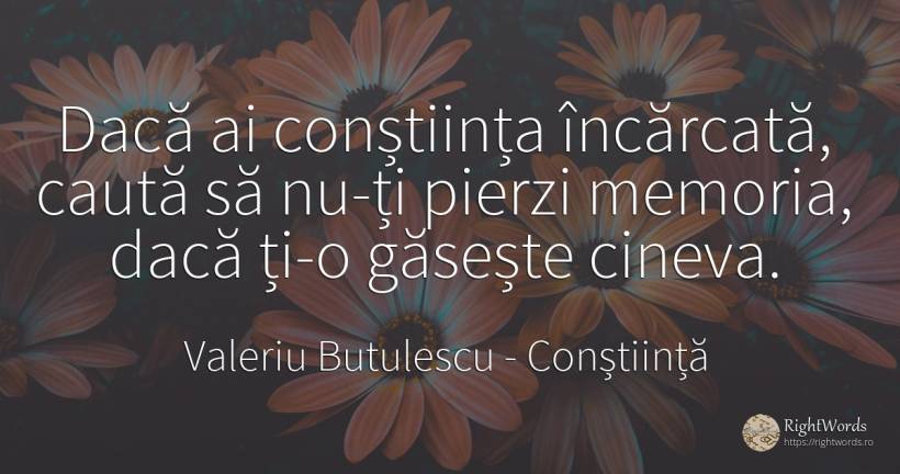 Dacă ai conștiința încărcată, caută să nu-ți pierzi... - Valeriu Butulescu, citat despre conștiință, memorie, căutare