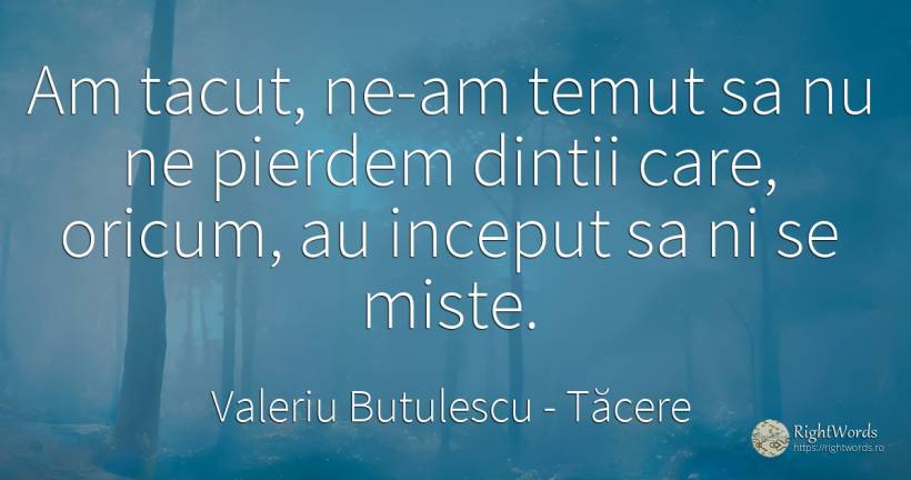 Am tacut, ne-am temut sa nu ne pierdem dintii care, ... - Valeriu Butulescu, citat despre tăcere, început
