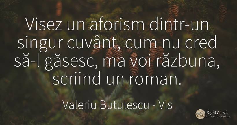 Visez un aforism dintr-un singur cuvânt, cum nu cred să-l... - Valeriu Butulescu, citat despre vis, cuvânt, singurătate