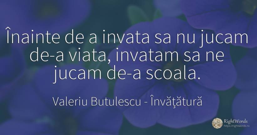 Înainte de a invata sa nu jucam de-a viata, invatam sa ne... - Valeriu Butulescu, citat despre învățătură, școală, viață