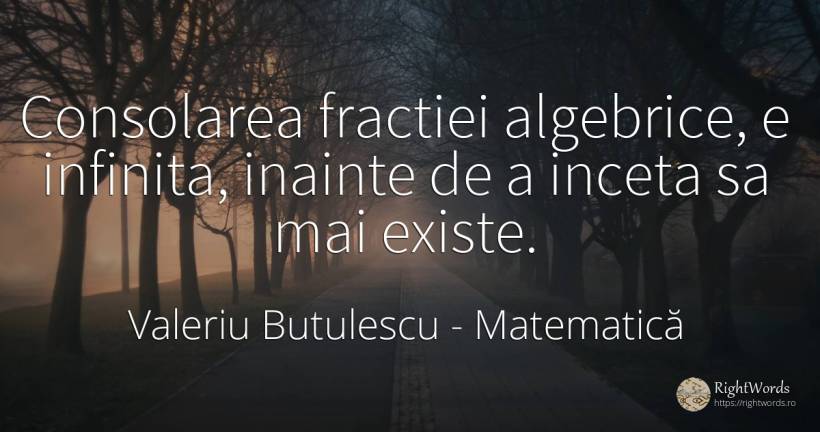 Consolarea fractiei algebrice, e infinita, inainte de a... - Valeriu Butulescu, citat despre matematică, consolare
